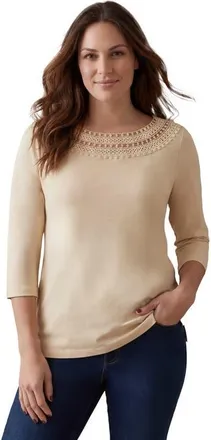 Jessica London Crochet Trim Boatneck Tunic in Oatmeal at Nordstrom, Size Medium