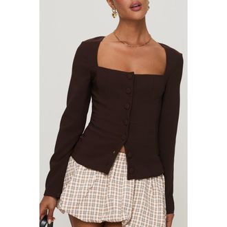 Princess Polly Gaskin Square Neck Button-Up Top in Brown at Nordstrom, Size 2