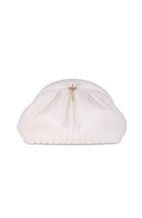 Badgley Mischka Vale Pleated Tulle and Satin Mini Pouch Clutch in White at Nordstrom, Size Small