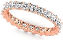 Allurez Princess Cut Lab Grown Diamonds Eternity Ring Wedding Band 14K Rose Gold (2.16ct)