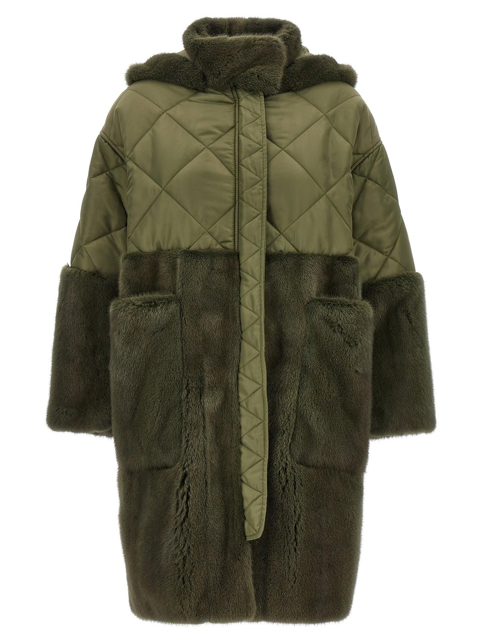 コート BLANCHA WOOL FABRIC, NYLON FABRIC AND SHEARLING COAT Blancha Wool Fabric, Nylon Fabric And Shearling Coat
