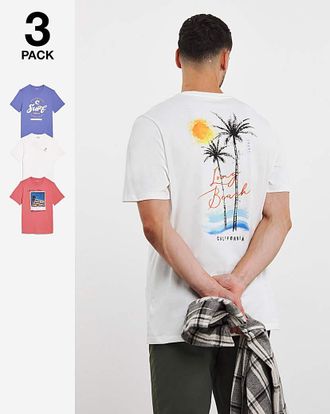 Jacamo 3 Pack Cali Print Graphic T-shirts