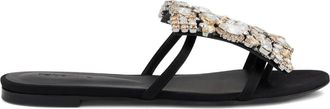 Paco Rabanne crystal-embellished flat sandals - women - Polyester/Calf Leather/Rubber/glass - 36 - Black