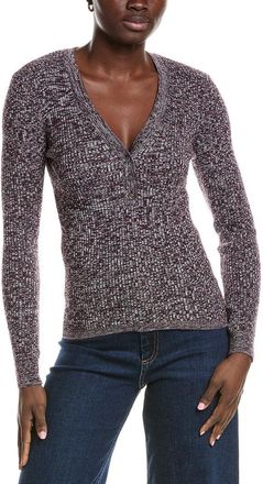 Minnie Rose Cashmere-Blend Rib Marled Henley Cardigan