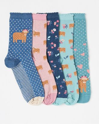 Fat Face FatFace Multi 5 Pairs of Highland Cow Socks