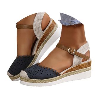 Generic Closed Toe Platform Wedge Sandals for Women 2026 Orthopedic Espadrilles Wedges with Elastic Ankle Strap Retro Comfort Platform Wedges Sandal Summer An