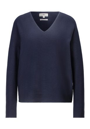 Fynch-Hatton Strickpullover FYNCH-HATTON, Damen, Gr. XS, blau (navy), Feinstrick, Obermaterial: 100% Baumwolle, unifarben, normal, tiefer V-Ausschnitt, Rollkanten,