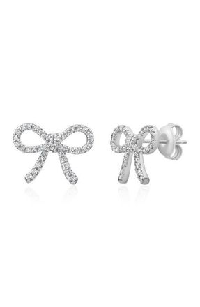 Crislu Fairy Tale Pav&eacute; Cubic Zirconia Bow Stud Earrings in Pure Platinum/Clear Stone at Nordstrom