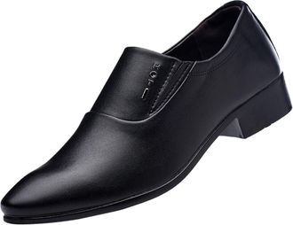 Generic Mens Business Leather Shoes Classic Patent Without Lacing Slip On Loafers Pointed Toe Leather Shoe Block Heel Non Slip Fashion Wide Shoewear for Mens 