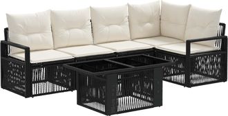 vidaXL Conjunto De Sof&aacute;s De Jard&iacute;n 6 Uds. Negro Y Blanco Crema Vidaxl