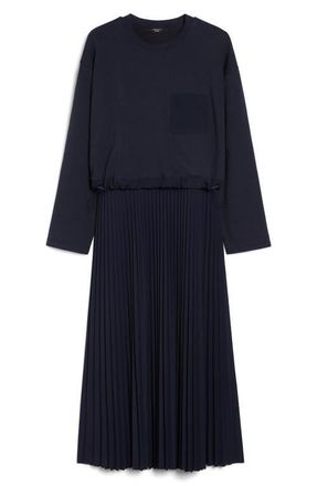 Max Mara Scatola Long Sleeve Mixed Media Dress in Navy at Nordstrom, Size Large