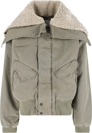 Entire studios Green Removable Mouton Collar Cotton Jacket