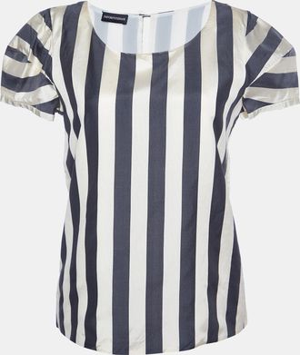 Emporio Armani Cream/black Striped Silk Blend Top