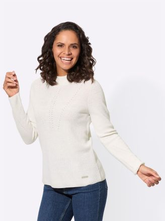 Casual Looks Stehkragenpullover CASUAL LOOKS Stehkragen-Pullover, Damen, Gr. 44, beige (ecru), 50% Wolle, 30% Baumwolle, 20% Polyamid, unifarben, Pullover Stehkrag