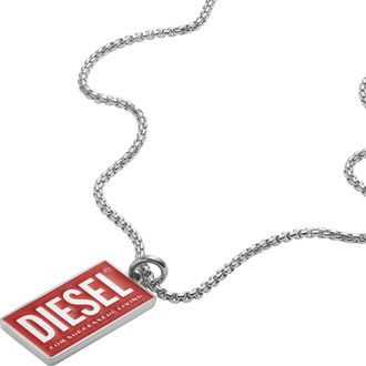 Diesel Mens Stainless Steel Logo Dog Tag Necklace