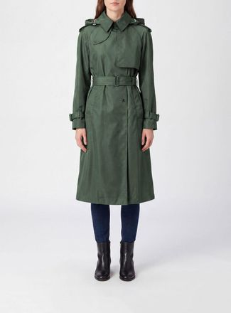 Burberry Trench doppiopetto in nylon al ginocchio con cappuccio e cintura regolabile