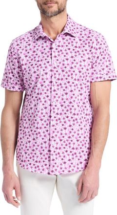 Robert Graham Bramwell Floral Short Sleeve Knit Button-Up Shirt in Pink at Nordstrom Rack, Size Small