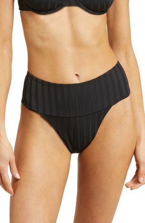 Vitamin A Emmi High Waist Rib Bikini Bottoms in Black Super Rib at Nordstrom, Size Medium