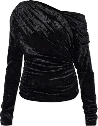 Ganni Velvet Draped Top - Dames - Blouses - Zwart - XL - Overhemden