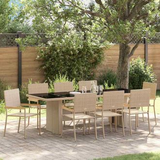 vidaXL vidaXL Set da Pranzo per Giardino 9 pcs Beige Poly Rattan
