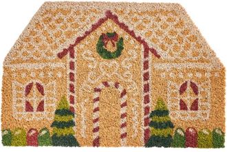 Beliani Felpudo De Bienvenida De Fibra De Coco Motivo Navide&ntilde;o Casa De Jengibre Antideslizante 45 X 75 Cm Natural Selatna
