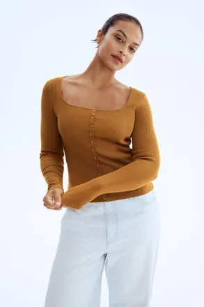 H&M Square-neck Top in Light Brown at Nordstrom, Size Xx-Large