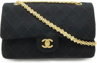 Chanel Pre-owned Matelasse 25 Cotton Jersey Chain Shoulder Bag - Dames - Vintage Schoudertas - Zwart - ONE Size - Katoen - Vintage