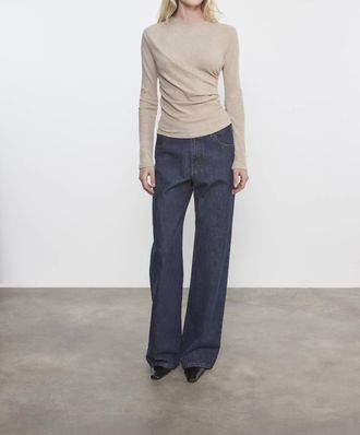 Enza Costa Cashmere Draped L/s Crew In Khaki