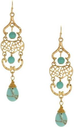 Olivia Welles Edith Beaded Filigree Drop Earrings in Worn Gold-Turquoise at Nordstrom Rack