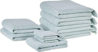 Beliani Beliani - Conjunto De 9 Toallas De Algod&oacute;n Verde Menta Rizo Textura Borlas Ba&ntilde;o Atiu