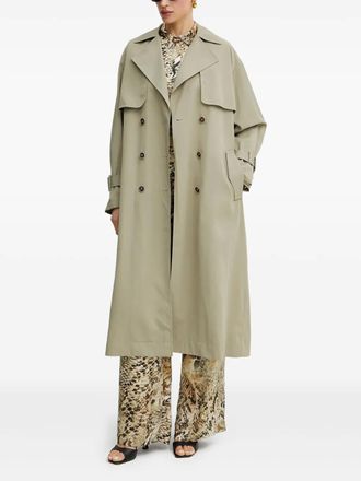 Guess Co belted double-breasted trench coat - women - Polyester/Polyester - M - Green