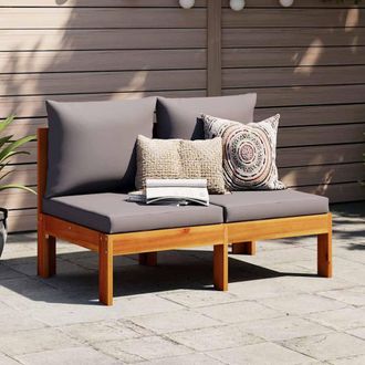 vidaXL Sof&aacute; Jard&iacute;n Sin Reposabrazos Con Cojines 2 Plazas Madera Acacia Vidaxl