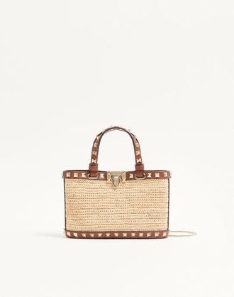 Valentino Garavani Mini Rockstud Shopping Bag In Raffia Wo