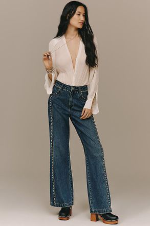 Avec Les Filles High-Rise Studded Wide-Leg Jeans