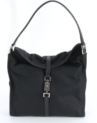 Gucci Black Leather Nylon Shoulder Bag Tote Bag (Pre-Owned)