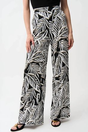 Joseph Ribkoff Tropical Print Pull-On Wide Leg Pants In Black/multi