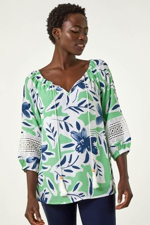Roman Floral Print Tie Front Top