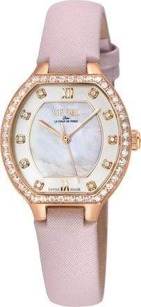 Gevril Group Womens Lugano Swiss Diamond Watch, White MOP Dial, 316L Stainless Steel IPRG Case, Handmade Rose Leather Strap - Rose Gold - One Size