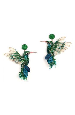 Deepa Gurnani Beaded Hummingbird Drop Earrings in Emerald at Nordstrom
