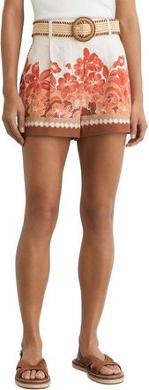 Reiss Samira Linen Floral Print Belted Short