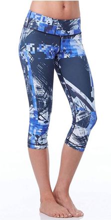 Vimmia Analog Geometric Print Wide Waistband Capri Leggings In Blue