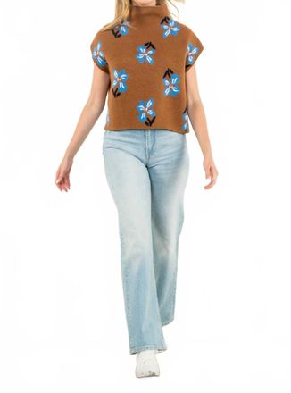 THML Clothing Fall Flowers Knit Top In Brown