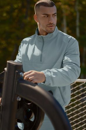 Alo | Light Weight Takeaway Track Pullover Top in Desert Sage Grey, Size: Medium