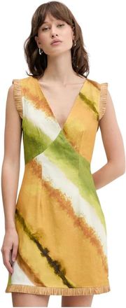 Never Fully Dressed Deia Abstract-Print Fringe Mini Jurk - Dames - Korte kleedjes - Veelkleurig - M - Katoen - Kleedjes