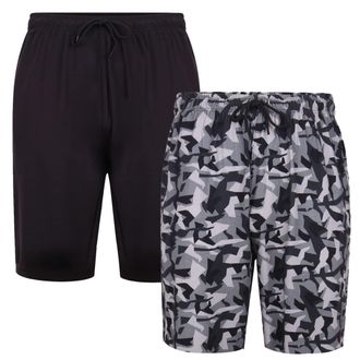KAM Twin Pack Set Lounge Wear Shorts with Elasticated Waist Black