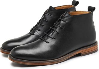 Generic Mens Genuine Leather Lace-Up Ankle Boots Retro Round Toe Comfort Chukka Casual Shoes Softsole Handmade Booties For Driving Work Leather Boots (Black,1