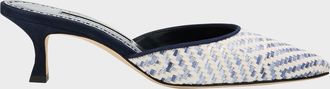 Manolo Blahnik Carolyne Metallic Woven Kitten-Heel Mules