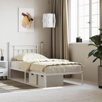 Berkfield Home Metal Bed Frame with Headboard White 100x190 cm