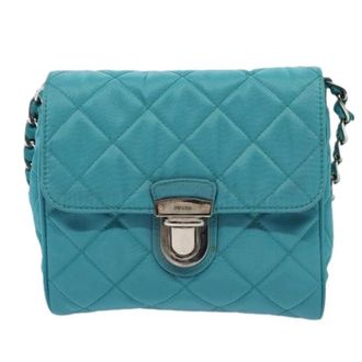 Prada Pre-owned Cross Body Bags, female, Blue, Size: ONE SIZE Pre-owned Pushlock chain flap bag