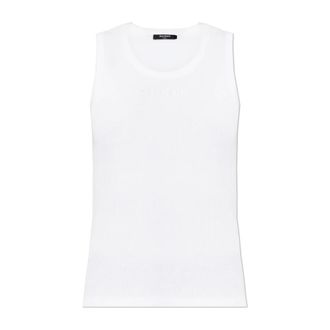 Balmain Sleeveless Tops, female, White, Size: XS Top With Embroidered Logo